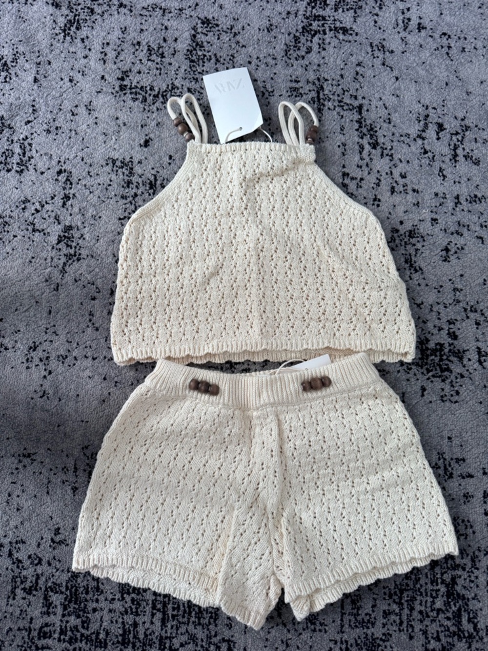 Zara Cream Knit Girls Matching Set - Top & Shorts
